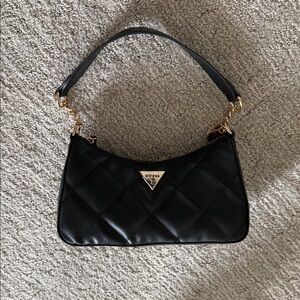 Guess Black Quilted Shoulder Bag with Gold Accents